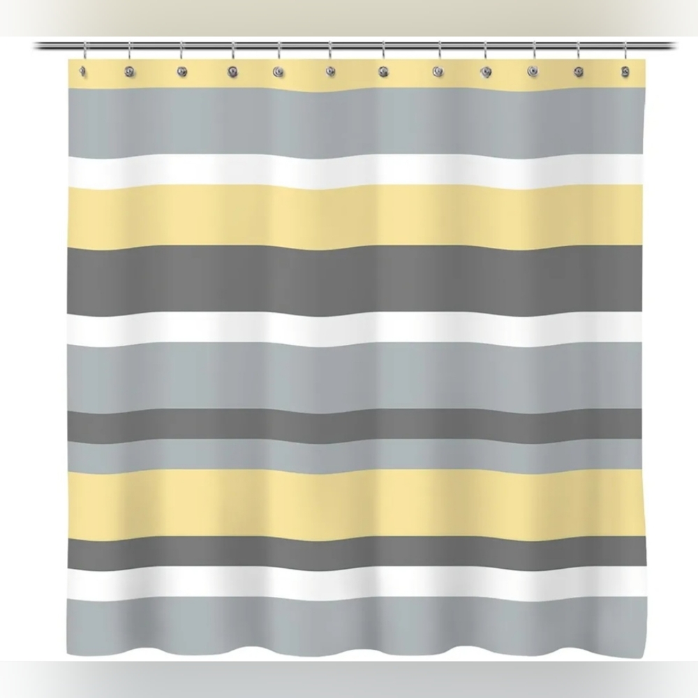 Sunlit Yellow Gray Horizontal Stripes Shower Curtain